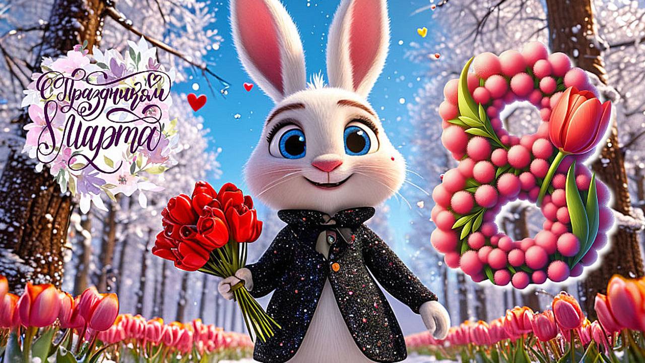 с 8 марта! Прикольные Музыкальные Поздравления! Зайчик Поздравляет С 8 МАРТА! смотреть онлайн