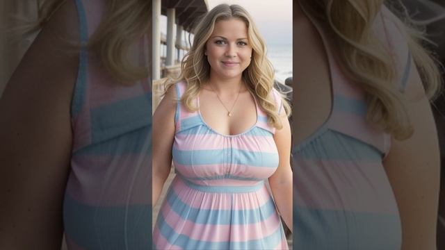 Plus Suze BBW Melissa Rocks Striped Halterneck Dress with Sneakers at the beach! смотреть онлайн