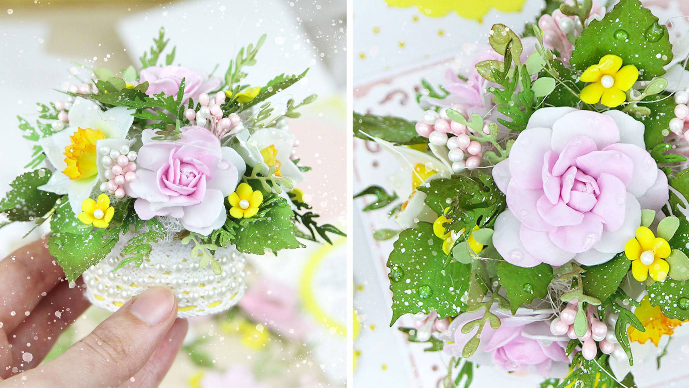 Соединила нарциссы, розочки, мелкоцветы, листики и получился красивый весенний букетик💛Скрапбукинг смотреть онлайн