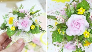 Соединила нарциссы, розочки, мелкоцветы, листики и получился красивый весенний букетик💛Скрапбукинг