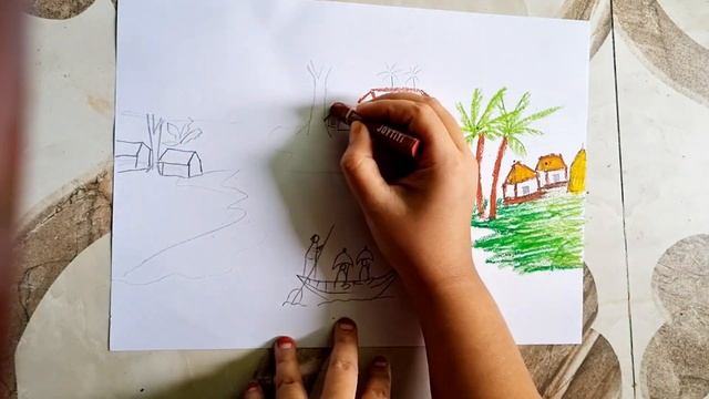 How to draw scenery of River side Village.Step by step (easy draw) смотреть онлайн