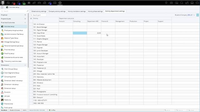 Activities Setup   Activity Department Settings