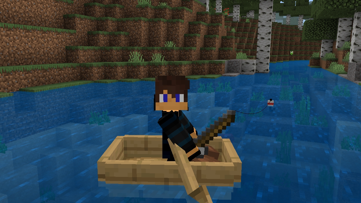 24 чеса в лодке ловлю рыбу в майнкрафт