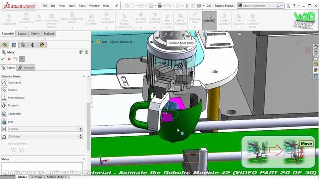 Solidworks Animation Tutorial | Animate the Robotic Module # 2 | (Video Part 20 of 30) смотреть онлайн
