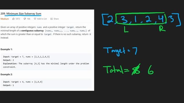 Leetcode 209: Minimum Size Subarray Sum (RU) смотреть онлайн