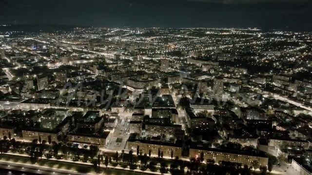 A-Log. Saratov, Russia. Embankment of Cosmonauts. Panorama of the night city, Aerial View смотреть онлайн