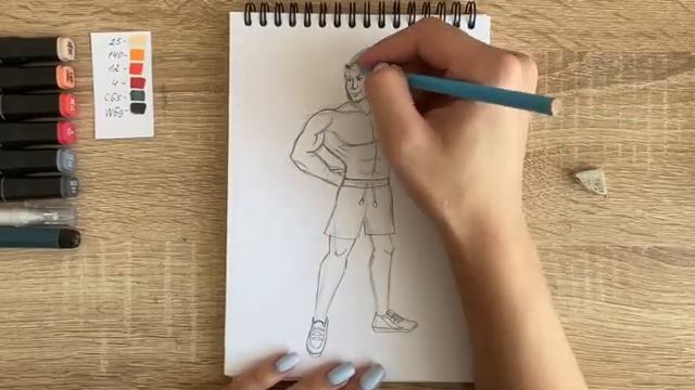 Как нарисовать качок карандашом и скетч маркерами | Рисунок для детей, поэтапно и легко смотреть онлайн