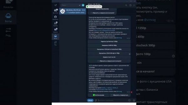 Видео обзор по работе бота Data_ViN_PR_bot
