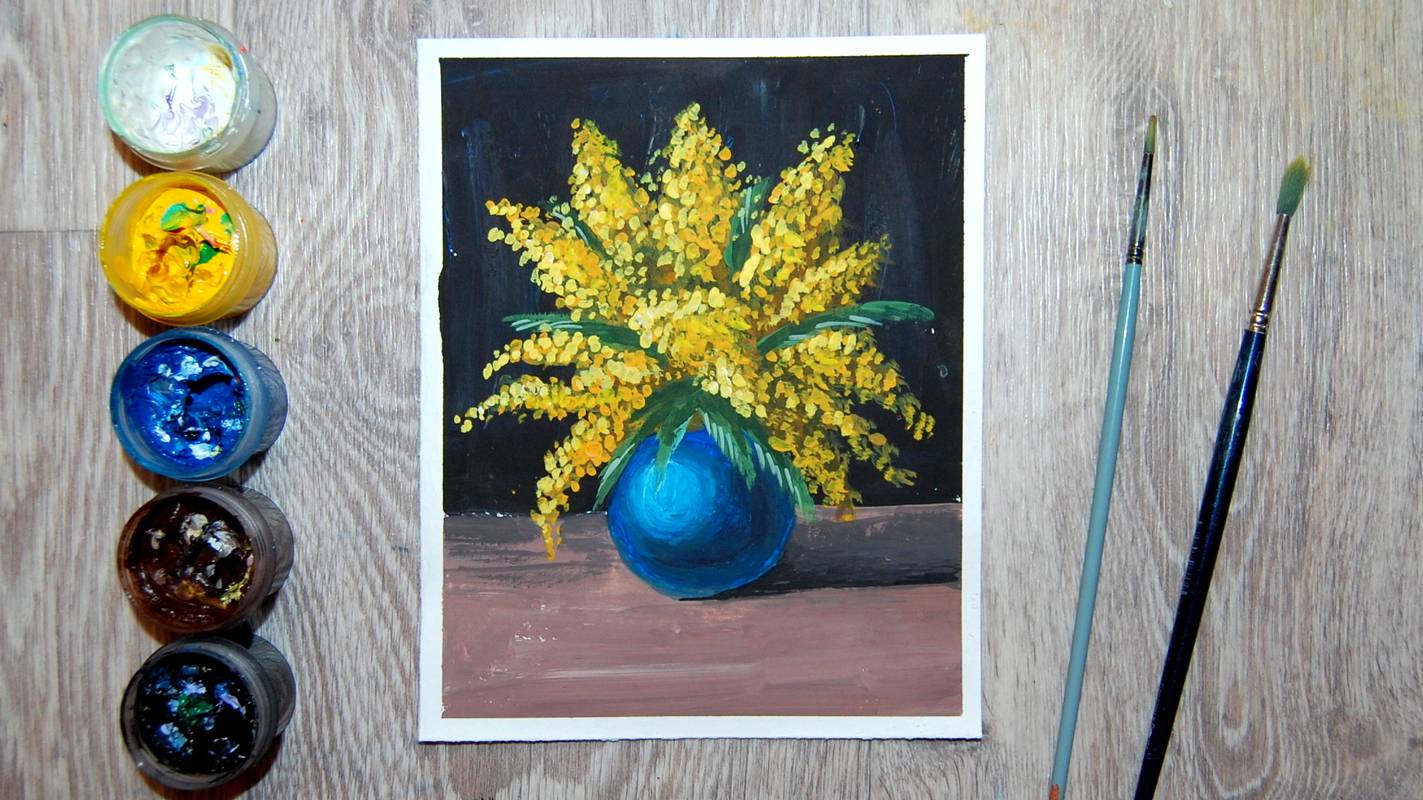 Как нарисовать цветы на 8 марта. Рисуем букет цветов. Мимоза смотреть онлайн