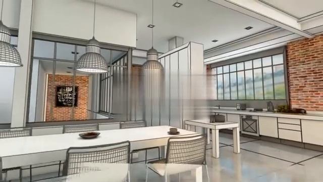 3D animation of a modern urban kitchen evolving from a wireframe смотреть онлайн