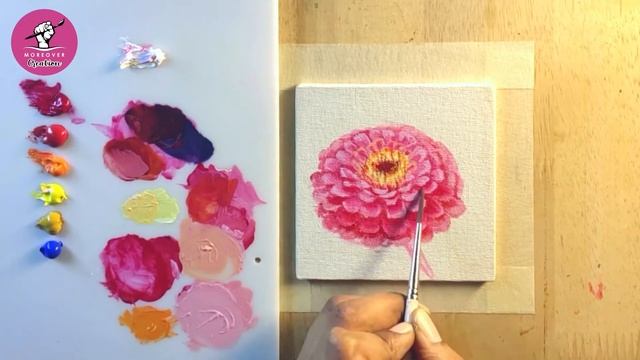 Acrylic painting of Zinnia | Easy flower painting | Step by step acrylic painting | mini canvas смотреть онлайн
