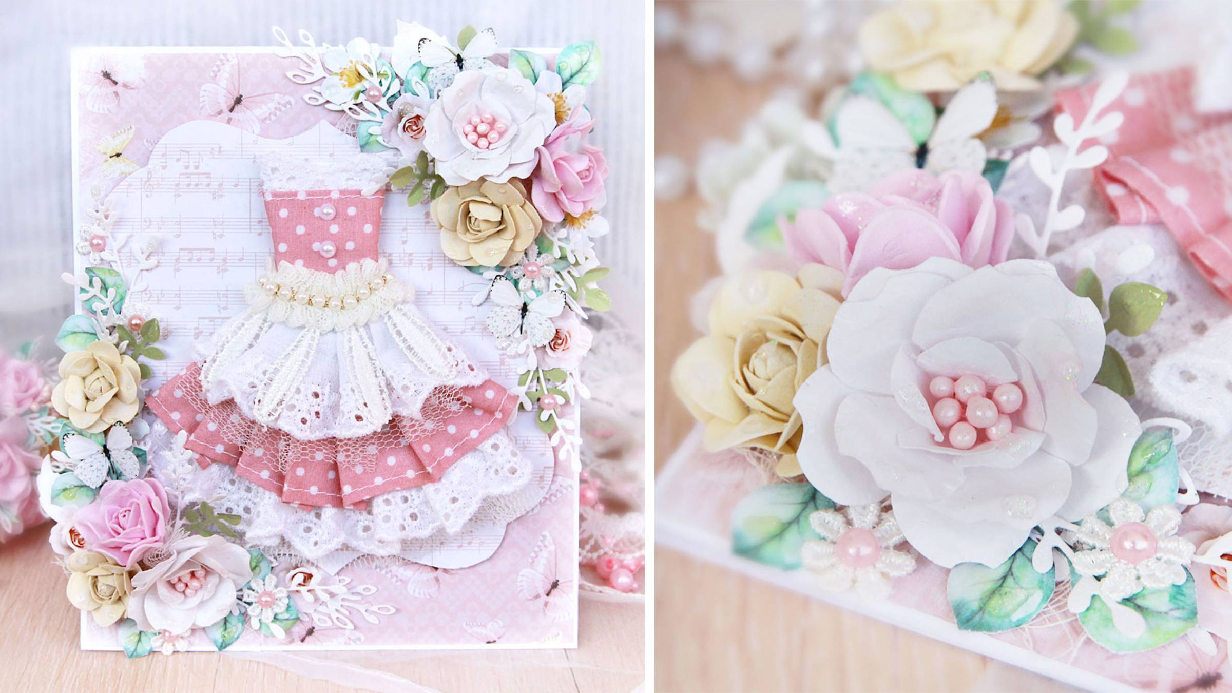 Милая открытка с нежным платьем и цветочками своими руками. Скрапбукинг. Идея на 8 Марта. DIY смотреть онлайн