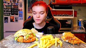 Мукбанг | Ростикс. Шеф Бургер Джуниор,Даблчикен,Картошка фри 🍟 | Обжор Асмр