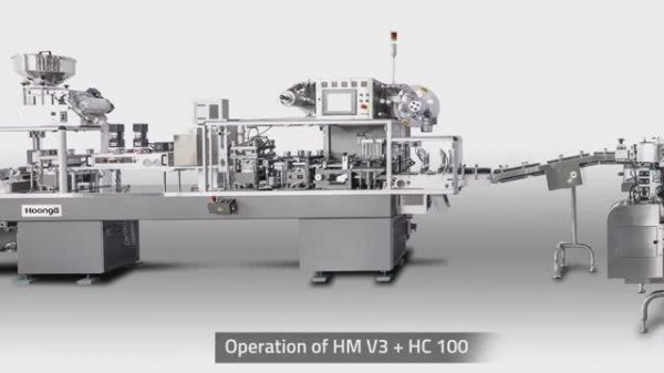 Упаковочная линия Hoong A: блистерпак HM V3 с картонажной машиной HC 100
