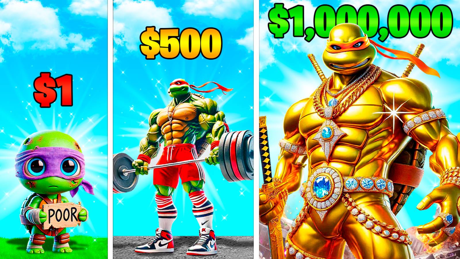 ПРОКАЧАЛ ЧЕРЕПАШЕК НИНДЗЯ ЗА $1 ДО ЧЕРЕПАШЕК НИНДЗЯ ЗА $1,000,000 в ГТА 5 ОНЛАЙН (GTA 5 ONLINE) смотреть онлайн