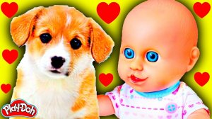 Куклы Пупсики Артёмка и Амелия Делаем Собаку из Пластелина Развивающие видео для Детей