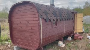 Баня бочка "Квадро" 6 метров со сборкой на участке купить в Первомайске.