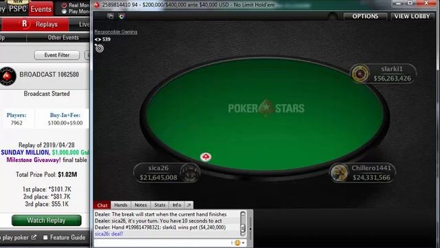 Replay |"sica26" Final table PokerStars $109 SUNDAY MILLION $1M Gtd Milestone Giveaway! Apr 28, 201 смотреть онлайн
