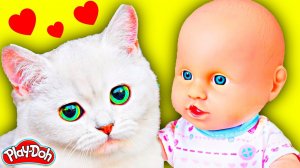 Куклы Пупсики Артёмка и Амелия Делаем Кота из Пластилина Развивающие видео для Детей