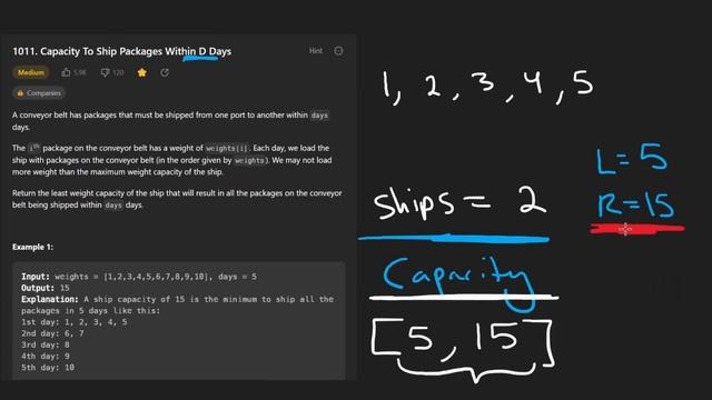 Leetcode 1011: Capacity To Ship Packages Within D Days (RU) смотреть онлайн