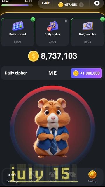 HAMSTER KOMBAT DAILY CIPHER CODE |TODAY 15 JULY | HAMSTER KOMBAT DAILY ALL INFORMATION | 100% CODES смотреть онлайн