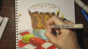 Как нарисовать пасху, пасхальный кулич маркерами просто урок №42