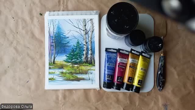 Гуашь. мартовская проталина