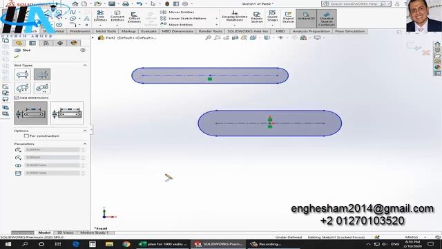 Solidworks 2020 || 2D Sketch || 14- Midpoint Straight Slot on Solidworks || Eng: Hesham Ahmed смотреть онлайн