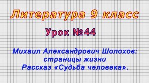 Литература 9 класс (Урок№44 - Михаил Александрович Шолохов: страницы жизни. «Судьба человека»)