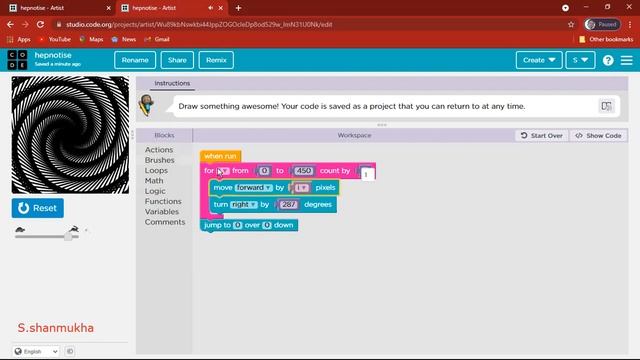 how to create hepnotise in artist lab in code.org. смотреть онлайн