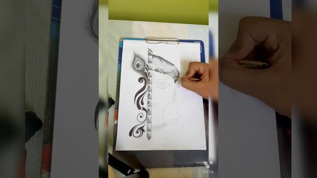 Lord Krishna half face in pencil shading with black pen design смотреть онлайн