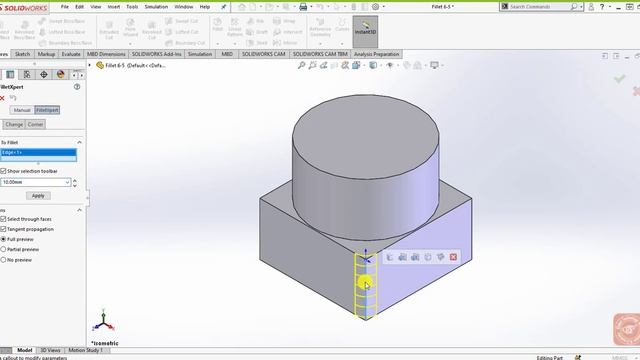 FilletXpert PropertyManager | Fillet to Chamfer Tool | SW Part Modeling | Tutorial 31 смотреть онлайн