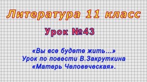 Литература 11 класс (Урок№43 - «Вы все будете жить…» По повести В.Закруткина «Матерь Человеческая».)