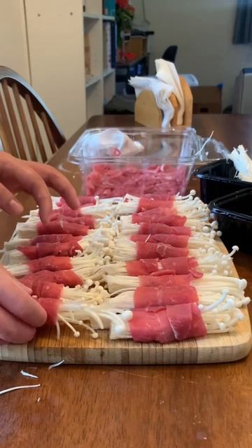 Gyudon With A Twist: Beef Enoki Rolls Over Rice