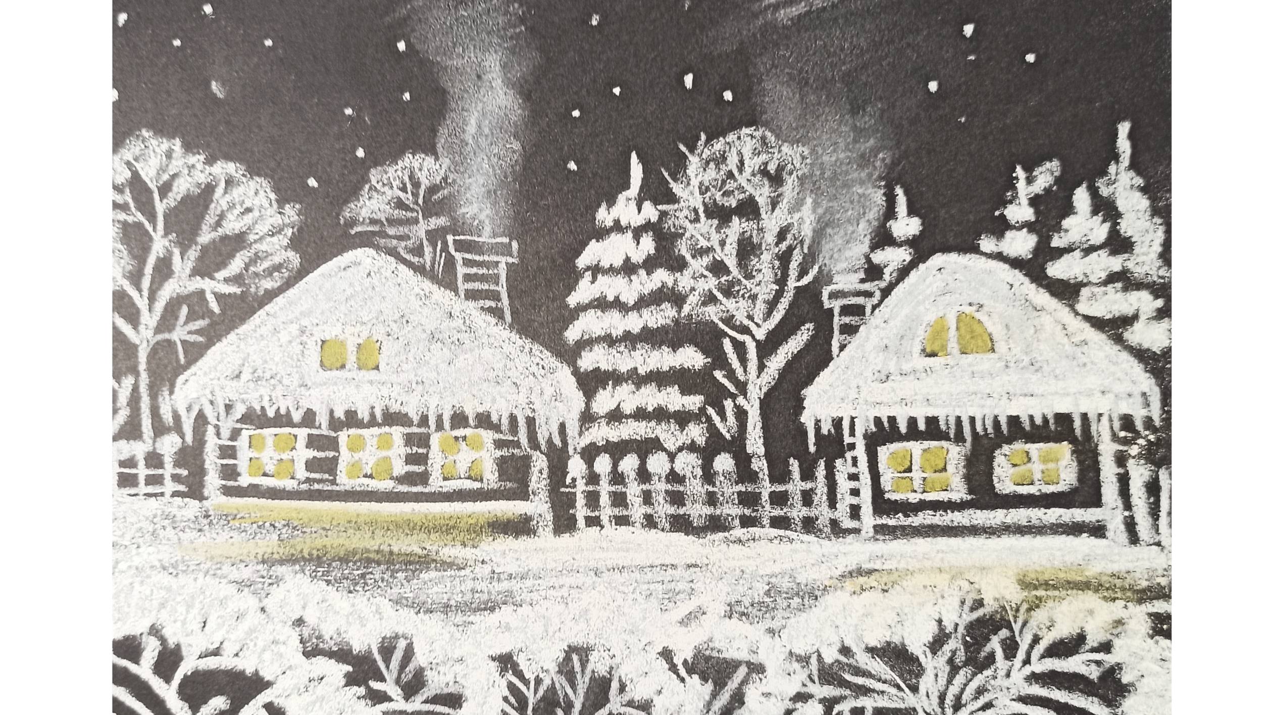 Как просто нарисовать зимний пейзаж сухой пастелью на черной бумаге. смотреть онлайн
