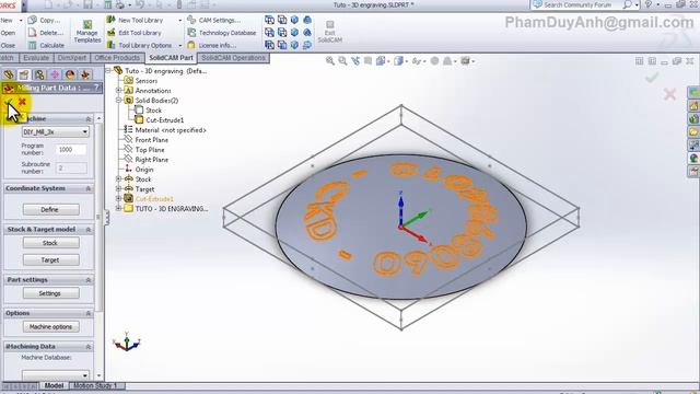 CKD learn - SolidWorks SolidCAM tutorial 3D text engraving on sphere surface смотреть онлайн
