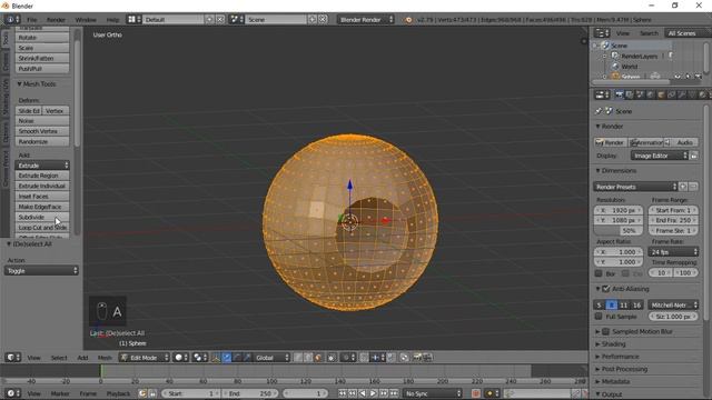 Cutting Circular Hole Inside A Sphere Using Loop Tools In Blender | Blender Tutorial смотреть онлайн