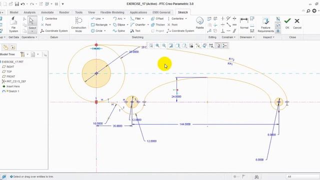 PTC Creo Parametric 3.0 Excersice Sketch 17 смотреть онлайн