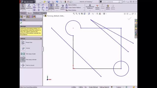 Solidworks tutorial - Sketch trim commands in solidworks (CSWA certificate) смотреть онлайн