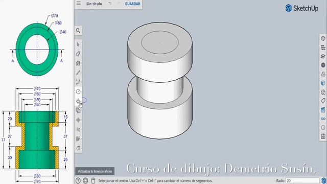 SKETCHUP online 3D. Dibujar una pieza hueca de revolución. Drawing, dessiner free. Con enlace, link смотреть онлайн