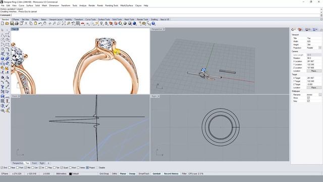 Rhino Project - Part 3 of 5 Beautiful Solitaire Ring modulation with only Rhino Commands смотреть онлайн