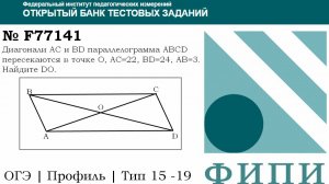 ОГЭ тип 15 четырехугольники ФИПИ № F77141 Диагонали AC и BD параллелограмма ABCD