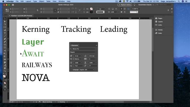 InDesign CC 2020 - kerning tracking leading смотреть онлайн