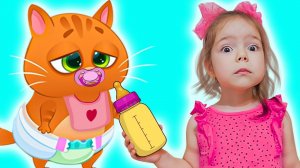 Настя и котик Bubbu играют в игре | Котенок Бубу стал малышом