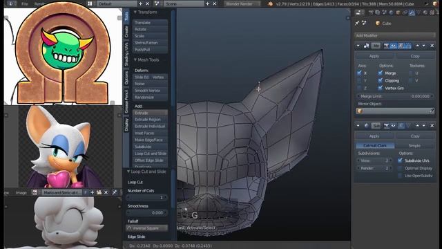 ROUGE the bat HEAD modeling walkthrough BLENDER смотреть онлайн