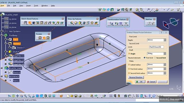 Lesson - 4 CATIA Part Design Part - 3 Pocket - Pockets - Drafted Filleted Pocket - Multi Pockets смотреть онлайн