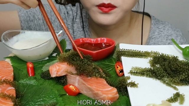 ASMR SALMON & SEA GRAPES EATING SOUND REAL SOUND EATING SHOW MUBANG 먹방 смотреть онлайн