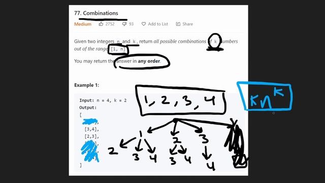 Leetcode 077: Combinations (RU) смотреть онлайн