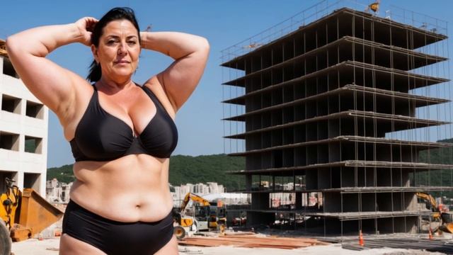 Curvy Models👙 Construction Site In Vibrant Plus-Size Swimsuits👗 #naturalwoman #over60fashion