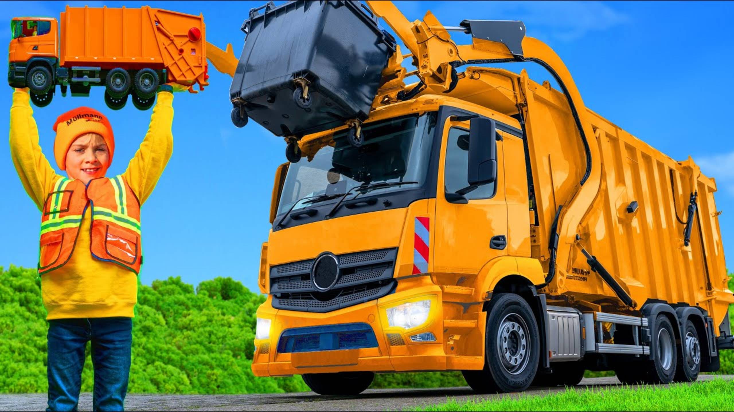 Дети перерабатывают мусор с помощью настоящего мусоровоза смотреть онлайн